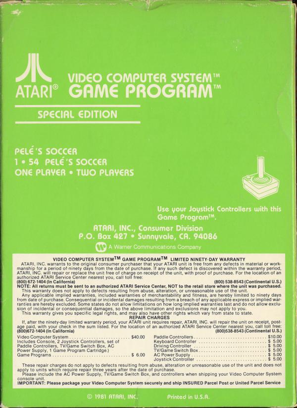 Pele's Soccer - Box Back